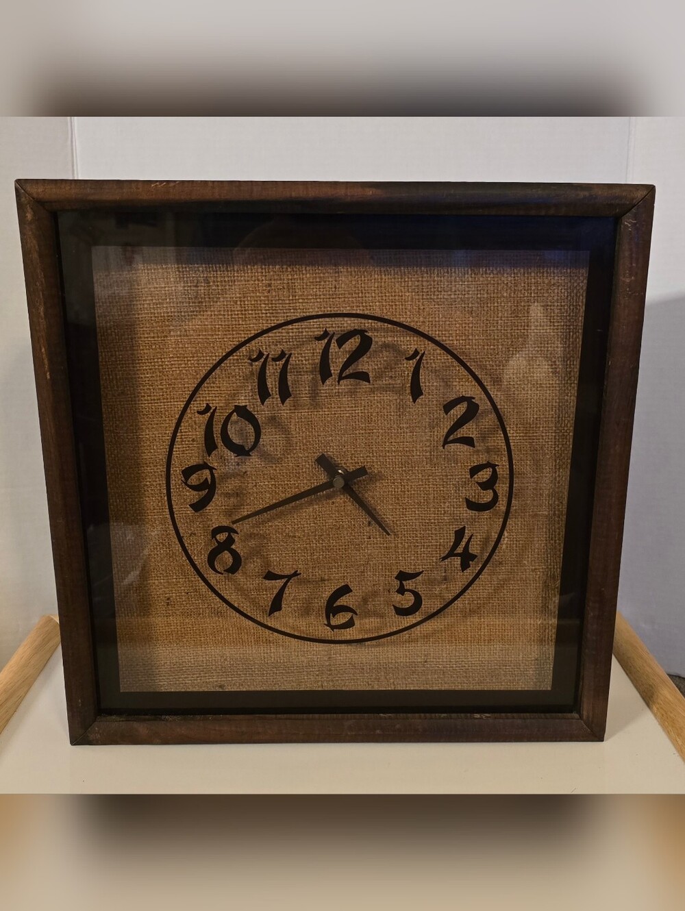 Rustic 15.5" Square Wood Shadowbox Wall Clock - Vintage Japanese Cosmo Movement